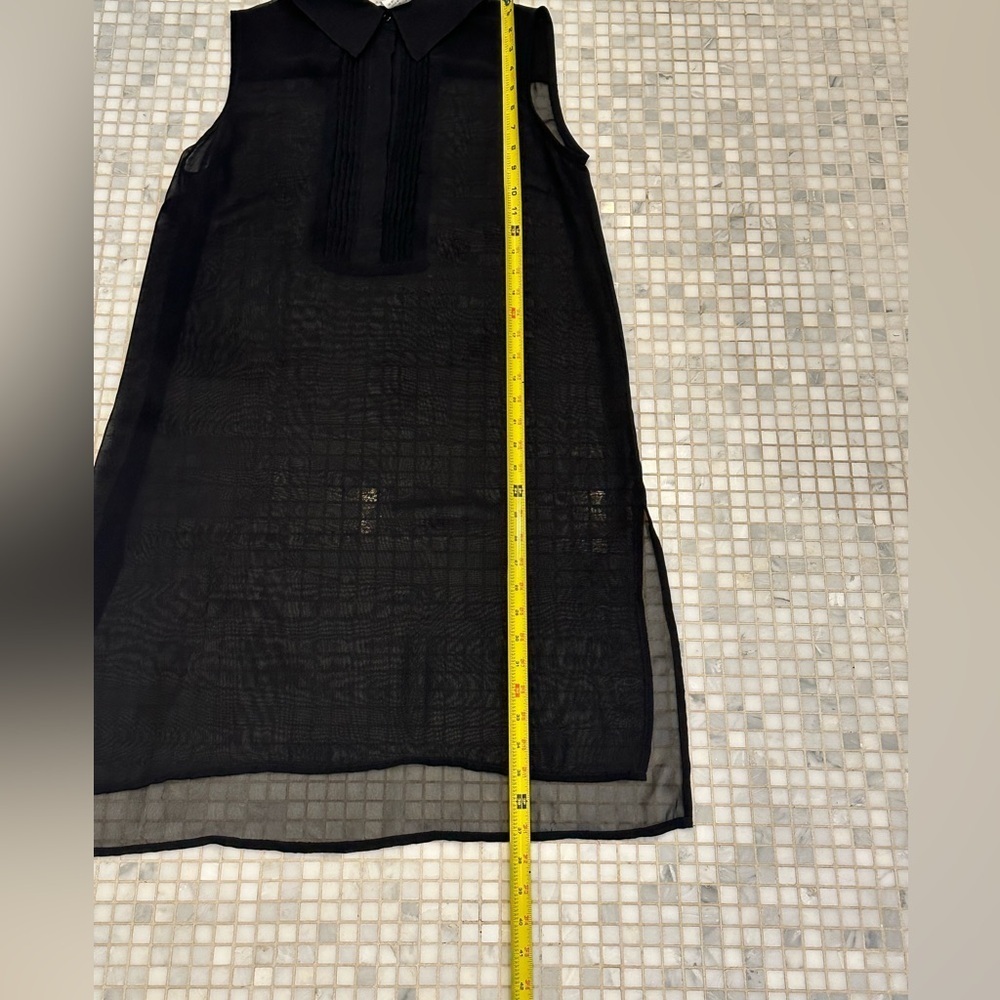 Black Sleeveless Sheer Long Shirt with Collar - Picture 5 of 5